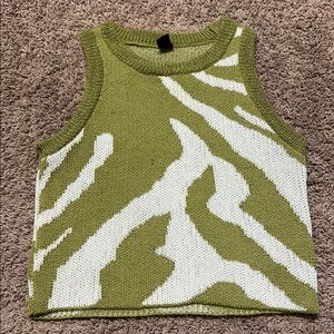 Green and White Knit Tank Top